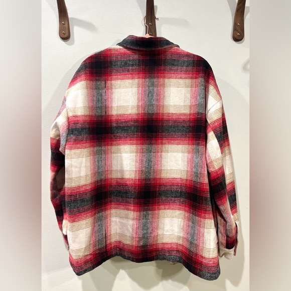 Elan Riley Plaid Jacket Red Black Cream Button Front Size L - Picture 6 of 11